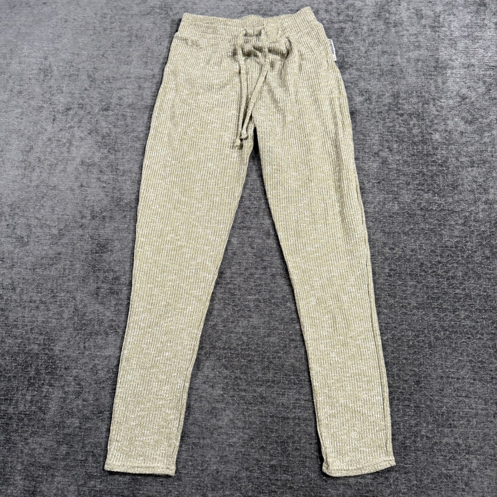Gymshark Womens XS Ribbed Lounge Pants Olive Green Marl Slim Joggers Drawstring